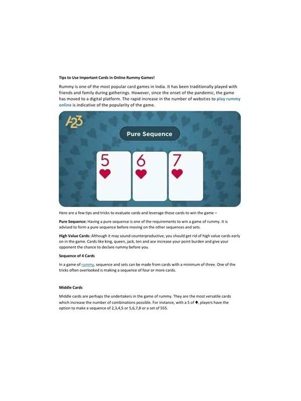 Rummy Screen Layout: Make Important Cards Easier to See